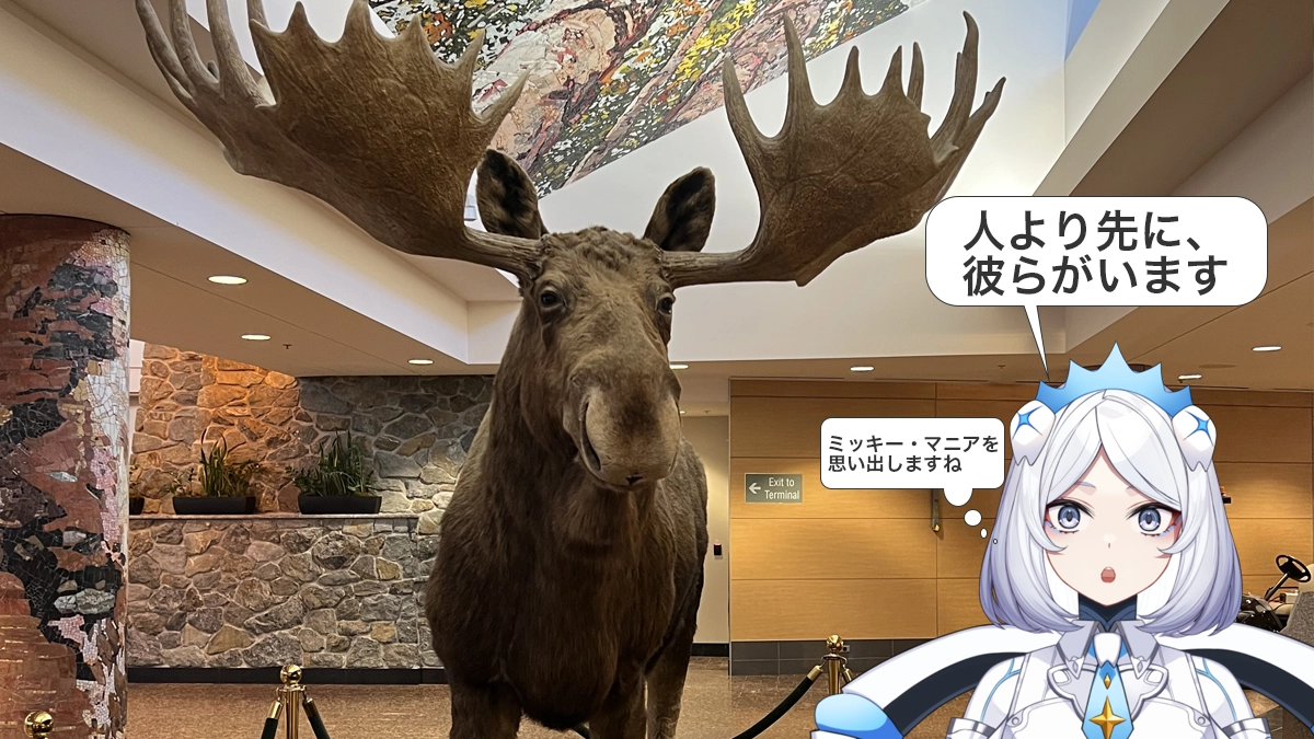 文化観察ログ｜アンカレッジ空港に展示されたムースの剥製